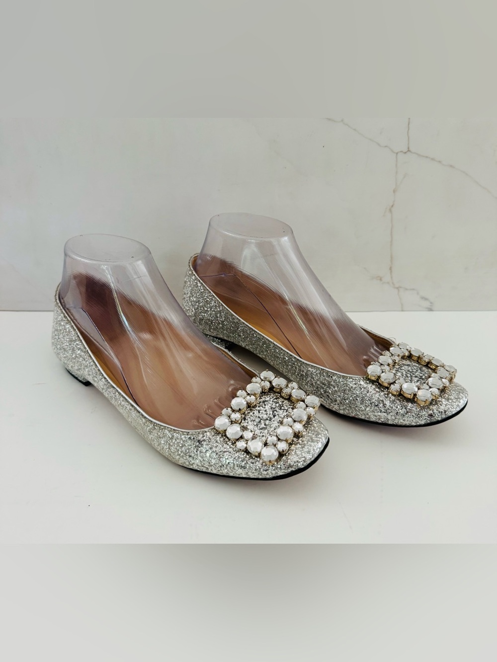KATE SPADE Silver Norella Coated Glitter Rhinestone Buckle Ballet Flat  8 $328